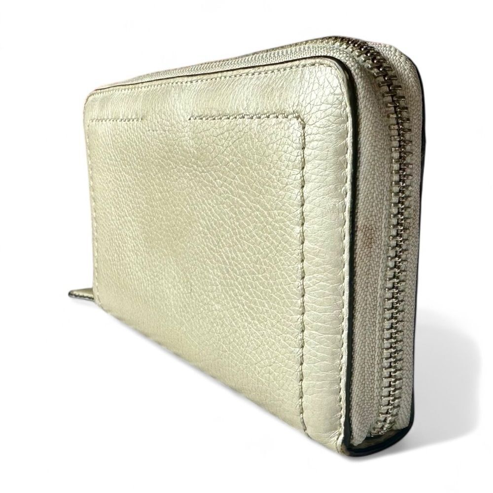 Coach Cream Leather Zip Wallet Pearlescent Compact Minimalist Neutral Designer - Picture 4 of 10